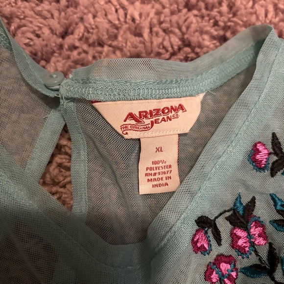 Arizona Jean Co Embroidered Mint Green Sheer Bell Sleeve blouse Top Size XL - Picture 6 of 10